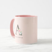 Pink Watercolor Floral Monogram Tasse (Vorderseite Links)