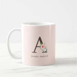 Pink Watercolor Floral Monogram Tasse