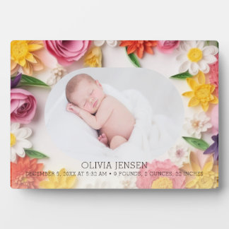 Pink Watercolor Floral New Baby Girl Photo Plaque Fotoplatte