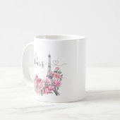 Pink Watercolor Floral Paris City Kaffeetasse (Vorderseite Links)