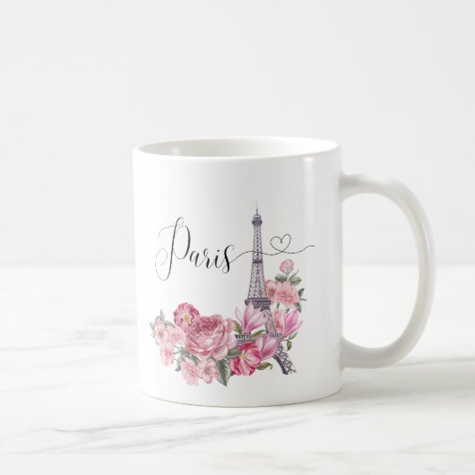 Pink Watercolor Floral Paris City Kaffeetasse (Rechts)