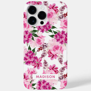 Pink Watercolor Floral Personalisiert Name Girl Case-Mate iPhone 14 Pro Max Hülle