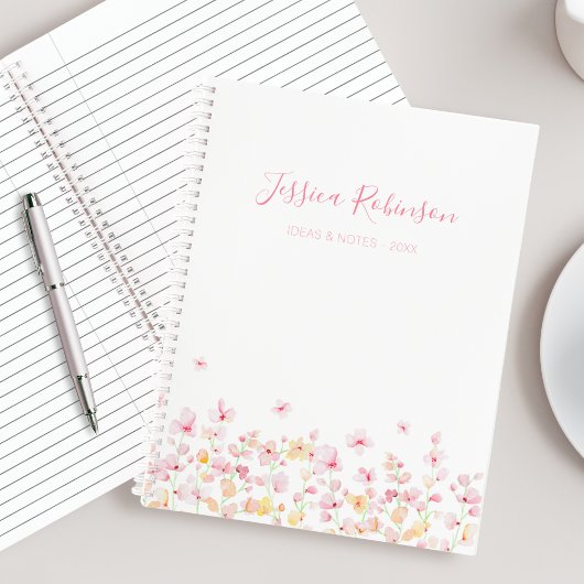 Pink Watercolor Floral Personalized Notizblock