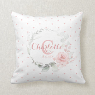 Pink Watercolor Floral Polka Dots Girl Kinderzimme Kissen