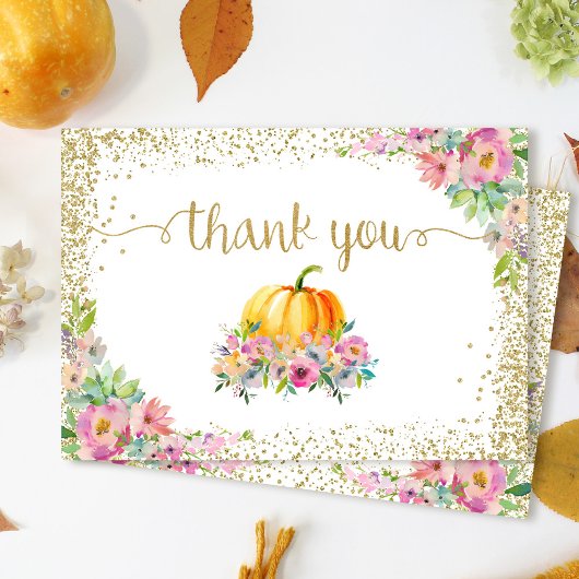 Pink Watercolor Floral Pumpkin Fall Danke Karte