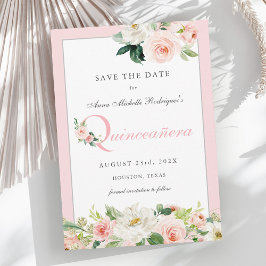 Pink Watercolor Floral Quinceañera Save the Date