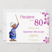 Pink Watercolor Floral Schwarze Frau 80. Geburtsta Einladung (Vorderseite)