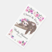 Pink Watercolor Floral Sloth Babydusche Serviette (Ecke)