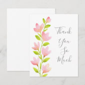 Pink Watercolor Floral Steak Dankeskarte (Vorne/Hinten)