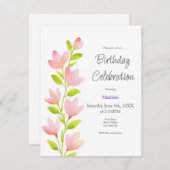 Pink Watercolor Floral Steak Einladung (Vorne/Hinten)