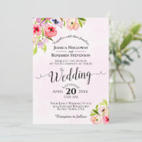 Pink Watercolor Floral Stiefmütterchen Hochzeit