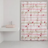 Pink Watercolor Floral Stripe Pattern Duschvorhang