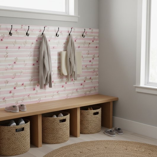 Pink Watercolor Floral Stripe Pattern Fliese