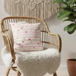 Pink Watercolor Floral Stripe Pattern Kissen