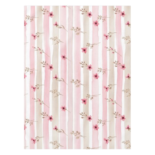 Pink Watercolor Floral Stripe Pattern Tischdecke (Vorderseite)