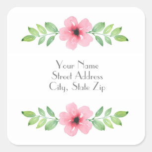 Pink Watercolor Floral Swag Quadratischer Aufkleber