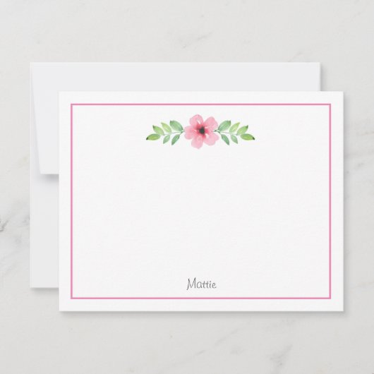 Pink Watercolor Floral Swak Note Card Mitteilungskarte (Vorderseite)
