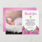 Pink Watercolor Floral Taufe Foto Vielen Dank Dankeskarte (Vorne/Hinten)