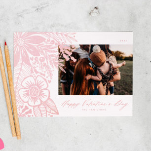 Pink Watercolor Floral Valentinstag Bouquet Feiertagskarte