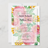 Pink Watercolor Floral Wedding Einladung (Vorderseite)