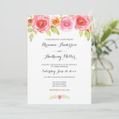 Pink Watercolor Floral Wedding Einladung 3605 (Stehend Vorderseite)