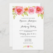 Pink Watercolor Floral Wedding Einladung 3605 (Vorne/Hinten)