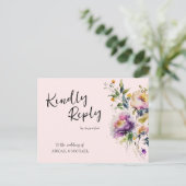Pink Watercolor Floral Wedding RSVP Postcard Postkarte (Stehend Vorderseite)