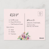 Pink Watercolor Floral Wedding RSVP Postcard Postkarte (Rückseite)