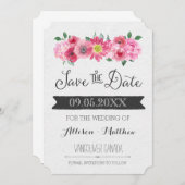 Pink Watercolor Floral Wedding Save the Date Card (Vorne/Hinten)