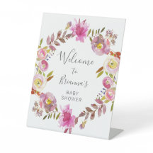 Pink Watercolor Floral Wreath Baby Dusche