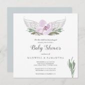Pink Watercolor Florals Angel Wings Baby Dusche Einladung (Vorne/Hinten)