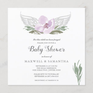 Pink Watercolor Florals Angel Wings Baby Dusche Einladung