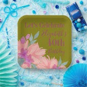 Pink Watercolor Florals individuell gestaltete Geb Pappteller (Party)