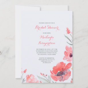 Pink Watercolor Florals Niedliches Brautparty Einladung