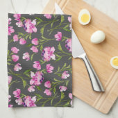 Pink Watercolor Florals on Gray Kitchen Handtuch (Viertel Falte)