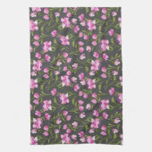 Pink Watercolor Florals on Gray Kitchen Handtuch (Vertikal)