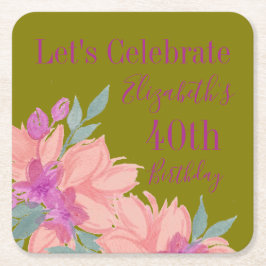 Pink Watercolor Florals Personalisiert Napkins Rechteckiger Pappuntersetzer