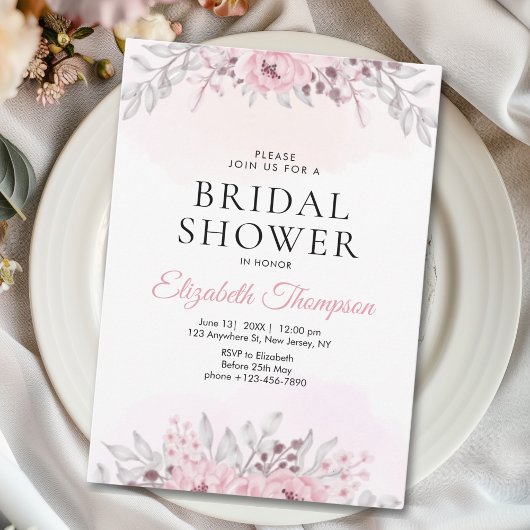 Pink Watercolor Flowers Bridal Shower Einladung