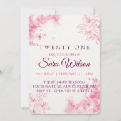 Pink Watercolor Flowers Twenty One Birthday Einladung (Vorderseite)