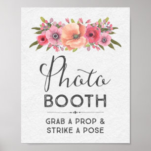 Pink Watercolor Foto Booth Wedding Sign Poster