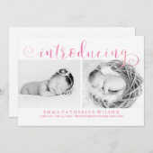 Pink Watercolor Foto Kinderankündigungen Ankündigung (Vorne/Hinten)