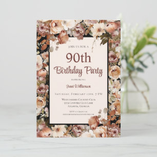 Pink Watercolor Garden Floral 90. Geburtstag Einladung