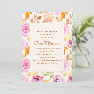 Pink Watercolor Garden Floral Baby Dusche Einladung