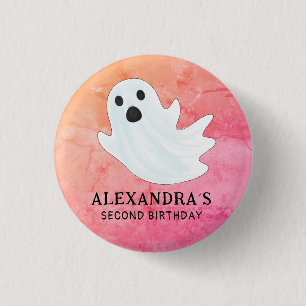 PINK WATERCOLOR GHOST HALLOWEEN GEBURTSTAGSPARTEI BUTTON