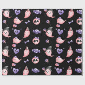 Pink Watercolor Ghost & Lila Candy Kid Halloween Geschenkpapier (Flach)