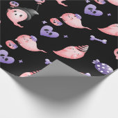 Pink Watercolor Ghost & Lila Candy Kid Halloween Geschenkpapier (Ecke)