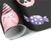 Pink Watercolor Ghost & Lila Candy Kid Halloween Geschenkpapier (Rolleneckpunkt)