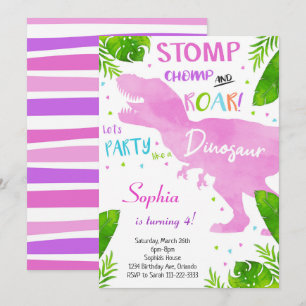 Pink Watercolor Girls Dinosaur Geburtstagsfeier Ei Einladung