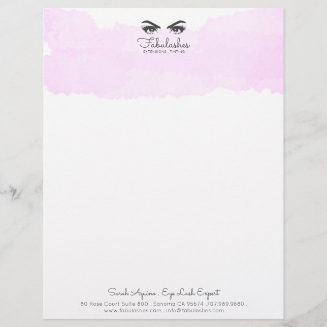 Pink Watercolor Glam Augen und Lashes Makeup Künst Briefbogen (Vorderseite)