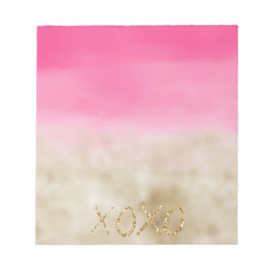 Pink Watercolor Glam Gold Gefärbte Krawatte XOXO G Notizblock